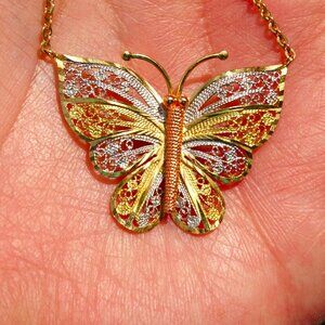 10K Tri Color Butterfly Necklace with 16" Chain 5.4g